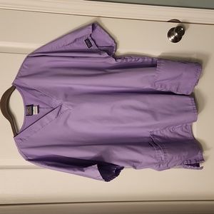 Scrub Top. Plus size 2X. Cherokee Workwear. Color is Orchid (light purple).
